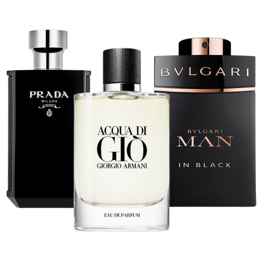3-piece perfume set: Bvlgari In Black, Giorgio Armani Acqua Di Gio and Prada L’Homme Intense (Eau de Parfum)