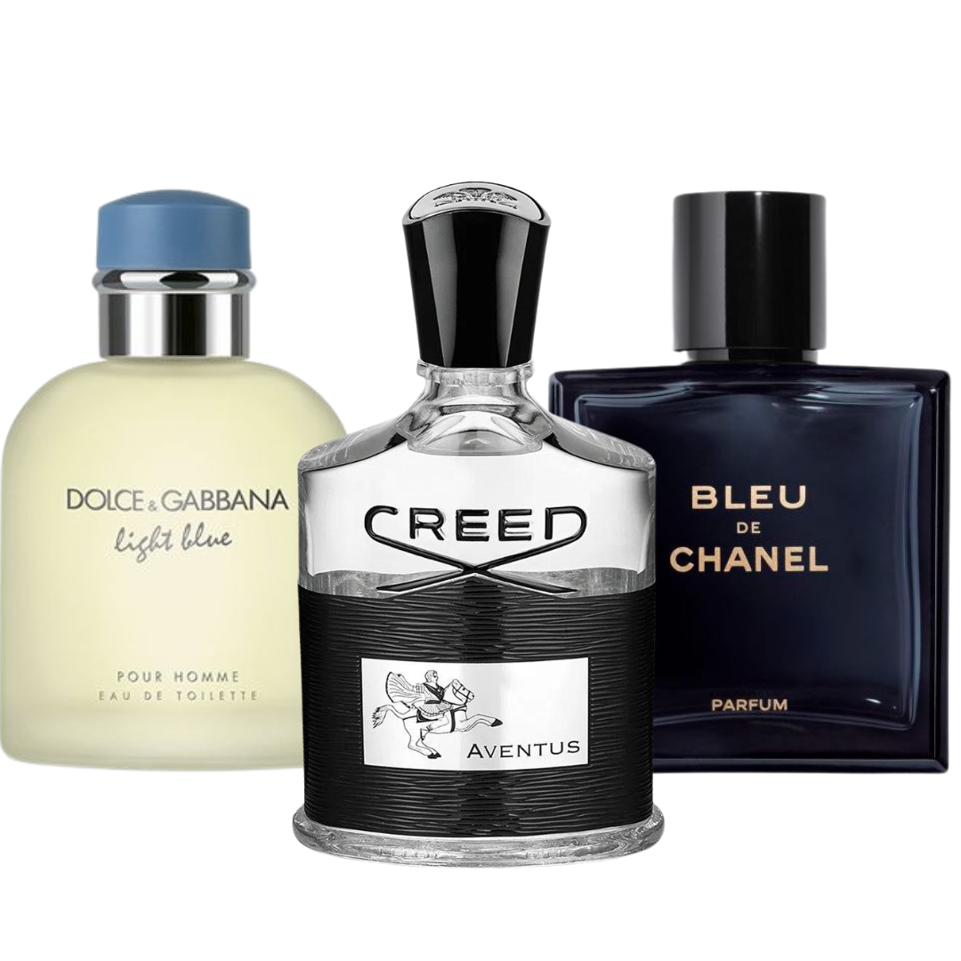 Set of 3 fragrances: Bleu de Chanel, Creed Aventus and Dolce & Gabbana Light Blue (Eau de Parfum)