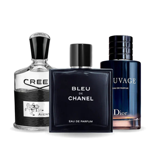 3-piece perfume set: Creed AVENTUS, BLEU DE CHANEL and Dior SAUVAGE (100 ml)
