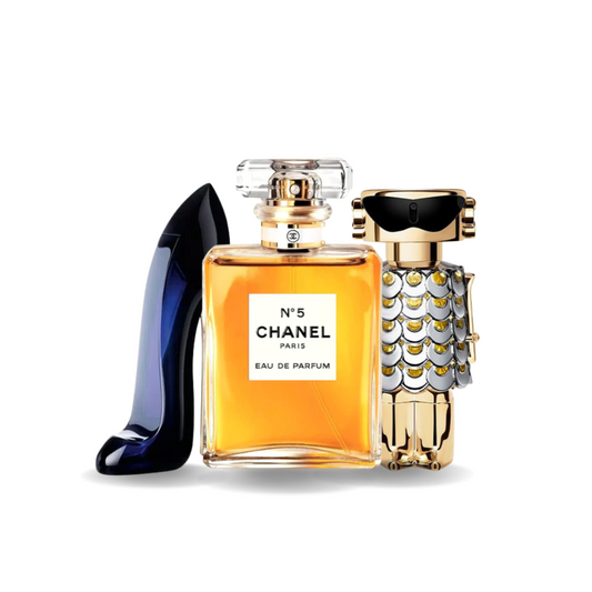 Set of 3 fragrances: Carolina Herrera GOOD GIRL, Chanel Nº5 and Paco Rabanne FAME (Eau de Parfum)
