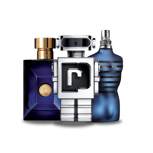 Set of 3 fragrances: Versace DYLAN BLUE, Paco Rabanne PHANTOM, Jean Paul Gaultier ULTRA MALE (Eau de Parfum)
