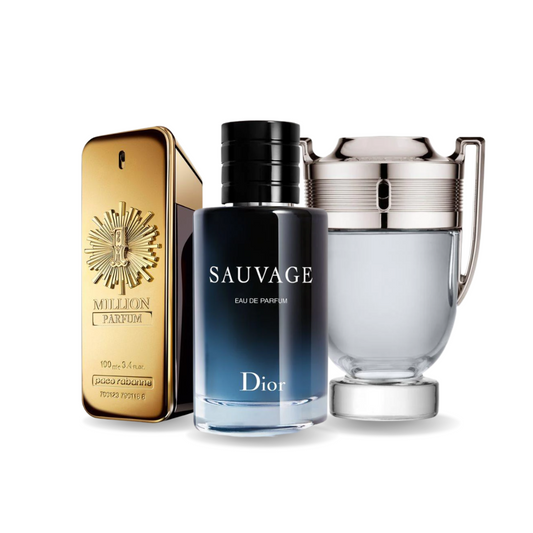 Set of 3 fragrances: Paco Rabanne ONE MILLION, Dior SAUVAGE and Paco Rabanne INVICTUS (Eau de Parfum)