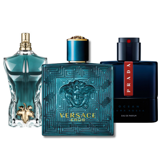 Set of 3 fragrances: Prada Luna Rossa, Versace Eros and Le Beau (Eau de Parfum)