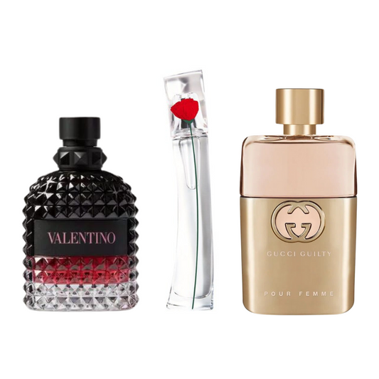Set of 3 perfumes: Gucci Guilty, Valentino Intense and Flower By Kenzo (Eau de Parfum)