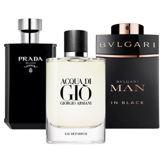 3-piece perfume set: Bvlgari In Black, Giorgio Armani Acqua Di Gio and Prada L’Homme Intense (Eau de Parfum)