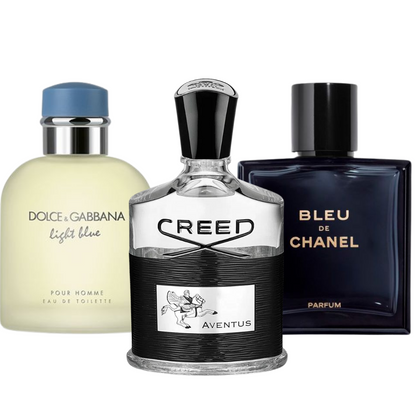 Set of 3 fragrances: Bleu de Chanel, Creed Aventus and Dolce & Gabbana Light Blue (Eau de Parfum)